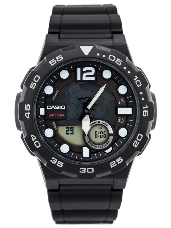 ΑΝΔΡΙΚΟ ΡΟΛΟΙ CASIO AEQ-100W 1AV (zd070a) - ΠΑΓΚΟΣΜΙΑ ΩΡΑ + ΚΟΥΤΙ