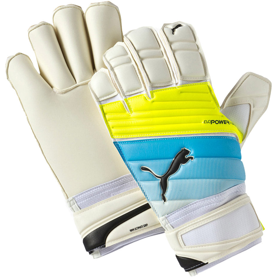 Puma Evo Power Grip 2.3 GC γάντια τερματοφύλακα λευκό-μπλε-κίτρινο 041223 01