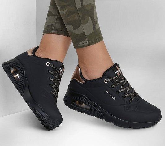 Sneakers γυναίκες Skechers Uno Shimmer Μακριά αθλητικά παπούτσια μαύρα (155196-BBK)
