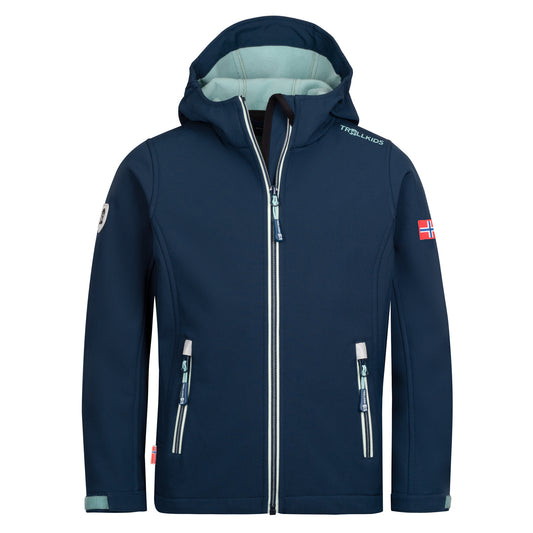Παιδικό μπουφάν Softshell για αγόρια/κορίτσια Trollkids Kids Trollfjord Jacket Navy/aqua (161-132)