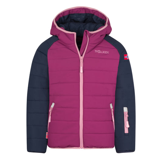 Παιδικό ζεστό μπουφάν Trolkids Kids Hafjell Snow Jacket PRO με ξύλινη ανθεκτική ροζ κουκούλα (514-182)