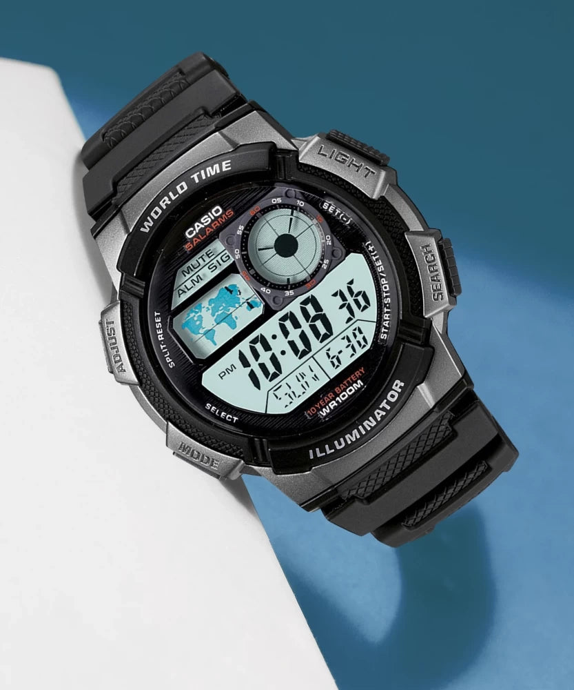 ΑΝΔΡΙΚΟ ΡΟΛΟΙ CASIO AE-1000W 1BVDF (zd073g) - ΠΑΓΚΟΣΜΙΑ ΩΡΑ + ΚΟΥΤΙ