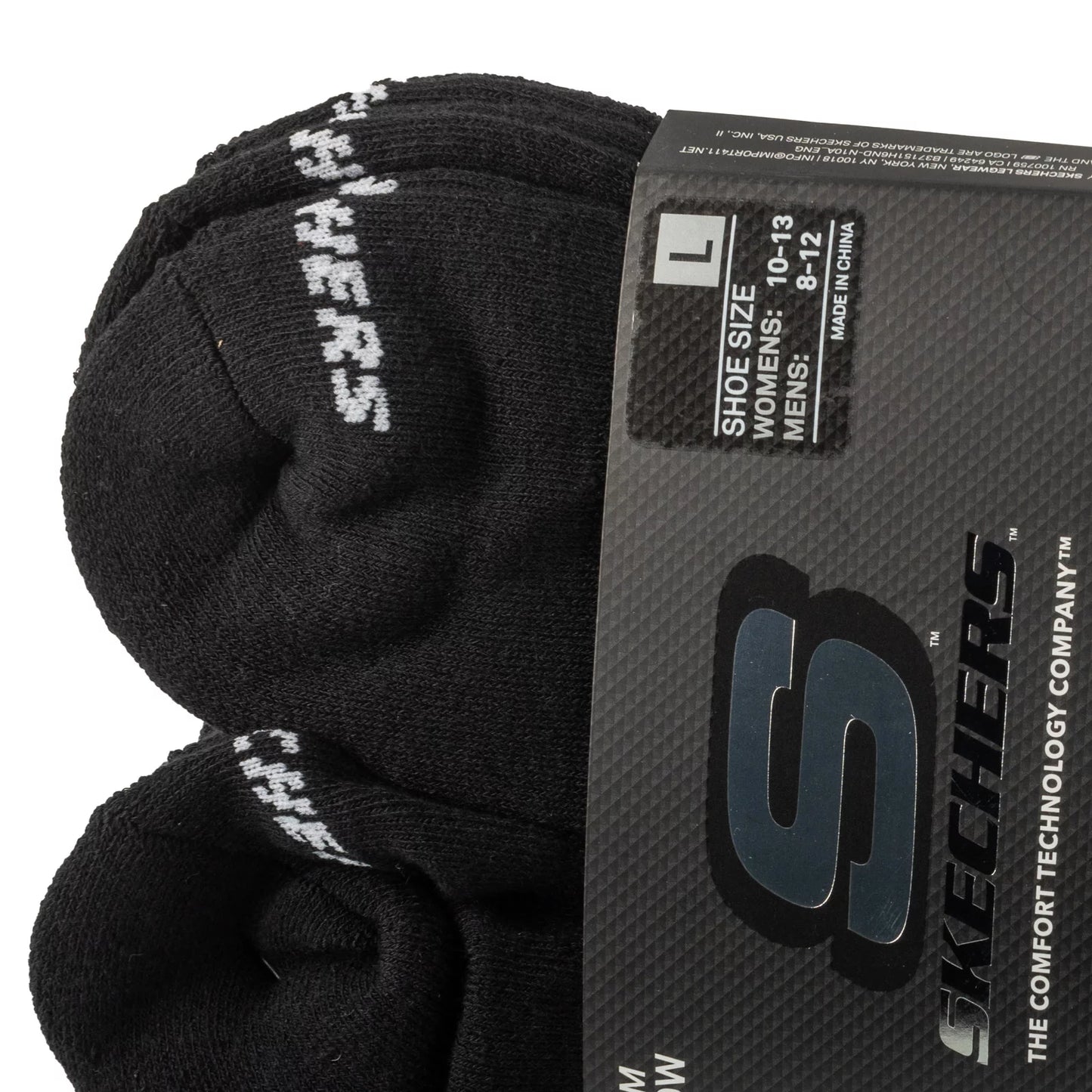Skechers 6pk Unisex 1/2 Terry Crew Socks S118210-BLK
