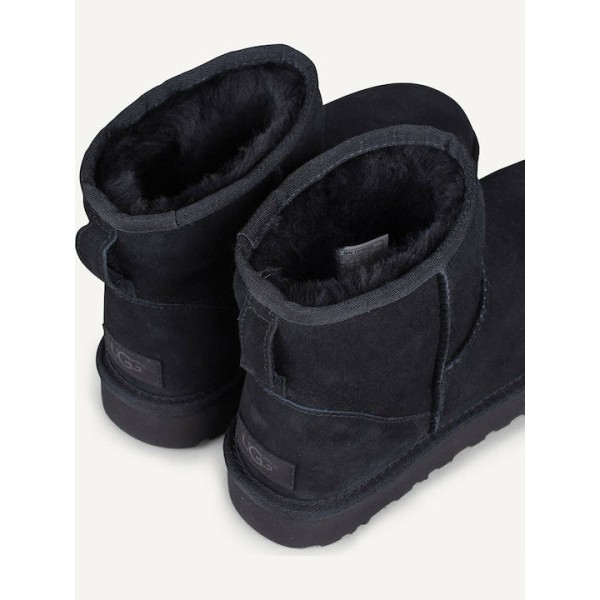 Ugg Australia Classic Mini II Suede Γυναικεία Μποτάκια με Γούνα Μαύρα  001016222-BLK