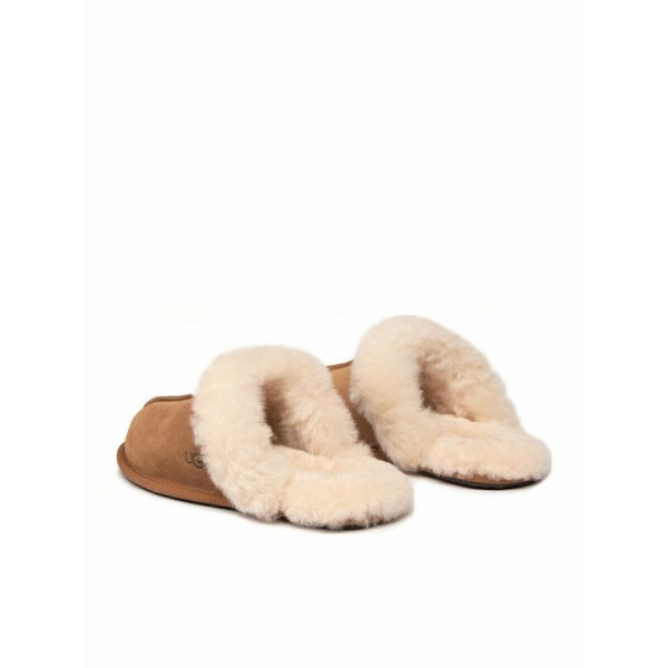 Ugg Australia W Scuffette II Χειμερινές Γυναικείες Παντόφλες με γούνα Chestnut 1106872-CHE