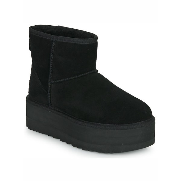 Ugg Australia Classic Mini Platform Suede Γυναικεία Μποτάκια Αστραγάλου με Γούνα Μαύρα 1134991-BLK