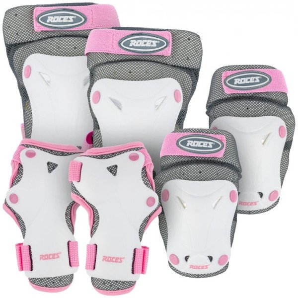 Roces Ventilated JR white and pink 3 Pack skate protectors 301352 03