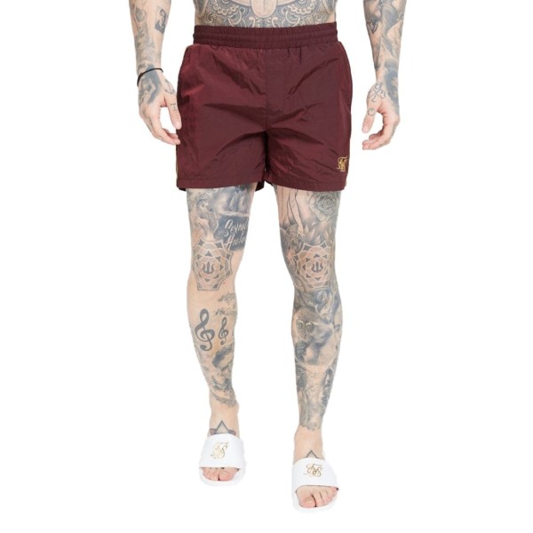 SikSilk Crushed Nylon Tape Shorts – Burgundy & Gold