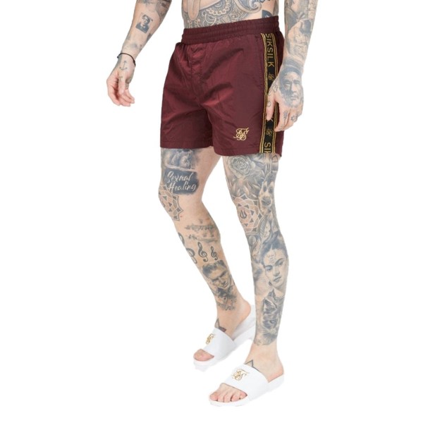 SikSilk Crushed Nylon Tape Shorts – Burgundy & Gold