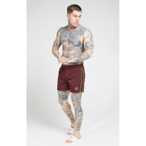 SikSilk Crushed Nylon Tape Shorts – Burgundy & Gold