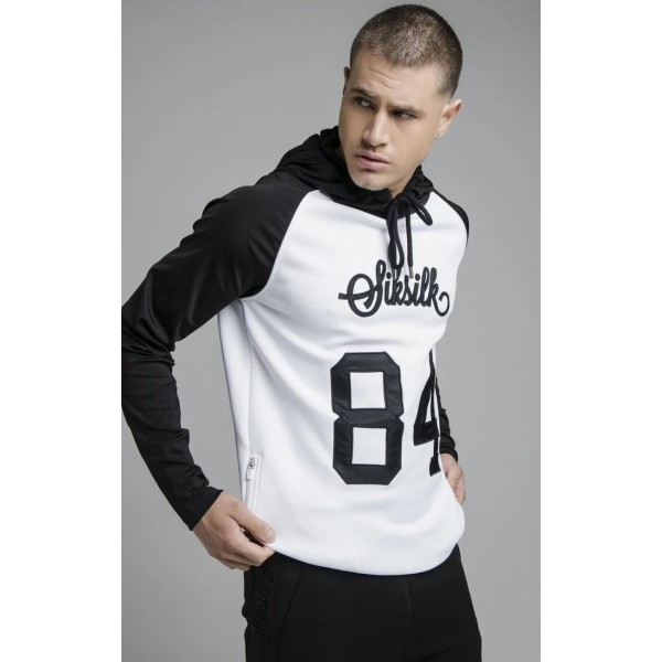 SikSilk Overhead Retro Sports Hoodie - White & Black