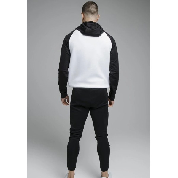 SikSilk Overhead Retro Sports Hoodie - White & Black