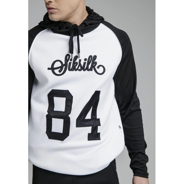 SikSilk Overhead Retro Sports Hoodie - White & Black