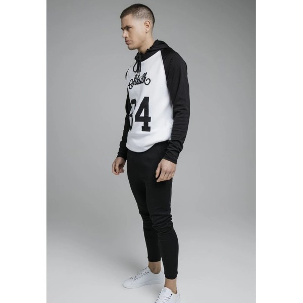 SikSilk Overhead Retro Sports Hoodie - White & Black