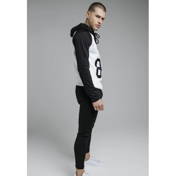 SikSilk Overhead Retro Sports Hoodie - White & Black